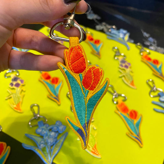 Embroidered Flower Keychains
