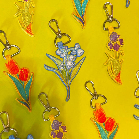 Embroidered Flower Keychains