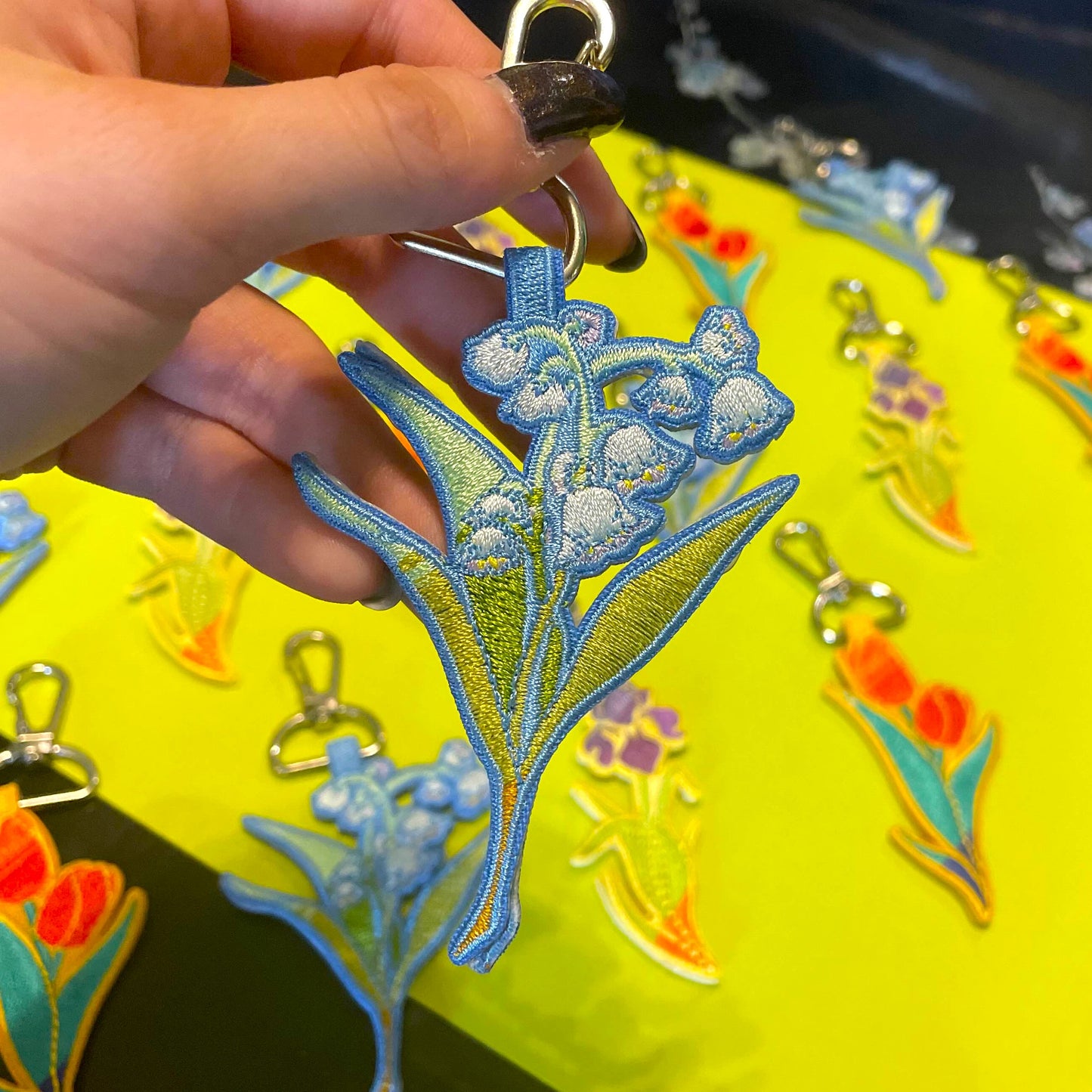 Embroidered Flower Keychains